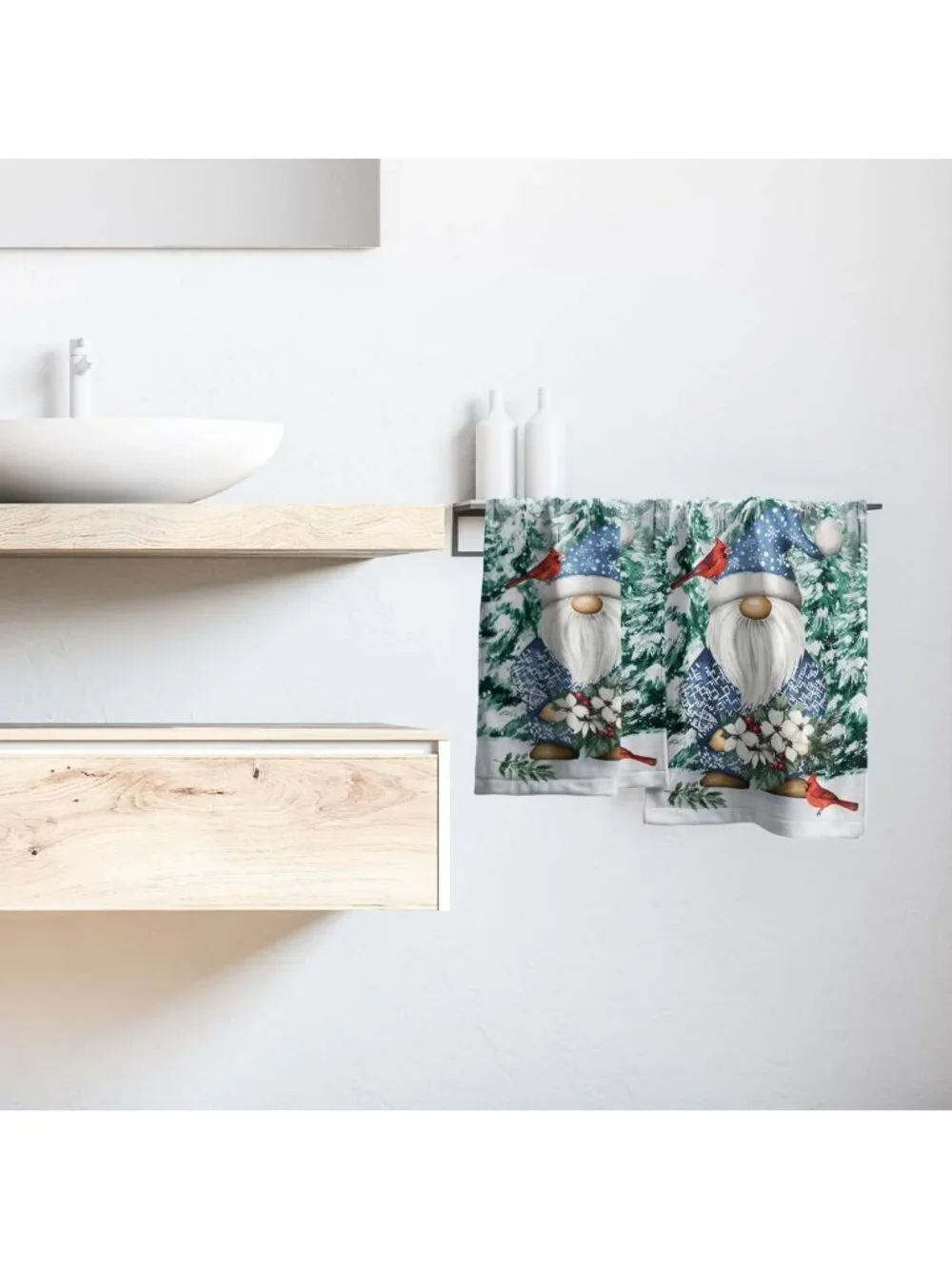 Cozy Winter Gnome Hand Towels Set of 2 | Soft Absorbent Kitchen & Bath Decor